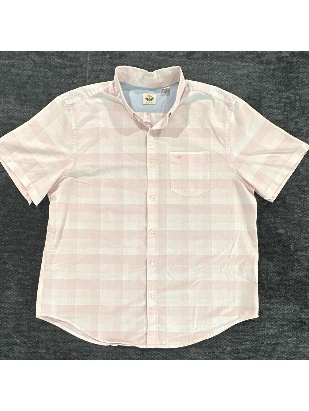 0035 Dockers Men’s Classic Fit Pink/White Plaid SS Button-Up Shirt Pockets XL